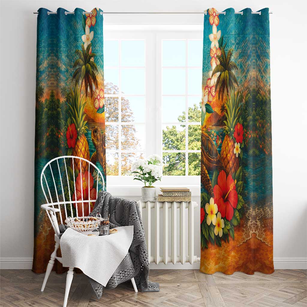 Hawaiian Turtles on Beach Window Curtain with Pineapple Tropical Plant and Lei LT03 - Polynesian Pride