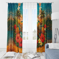 Hawaiian Turtles on Beach Window Curtain with Pineapple Tropical Plant and Lei LT03 - Polynesian Pride