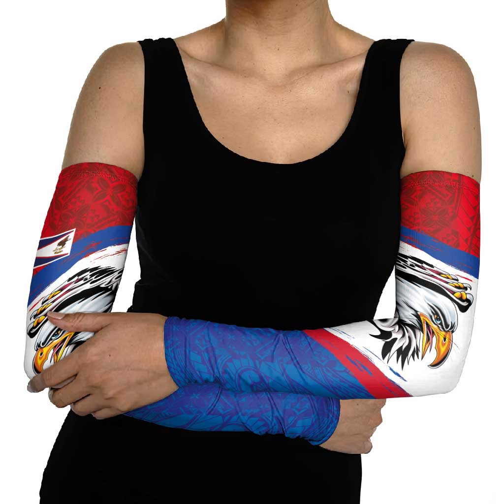 American Samoa Flag Day Arm Sleeves Polynesian Art Geometric with Flag Brush Style LT03 - Polynesian Pride