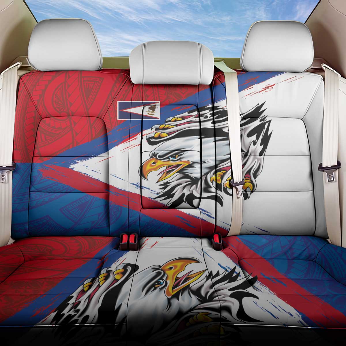 American Samoa Flag Day Back Car Seat Cover Polynesian Art Geometric with Flag Brush Style
