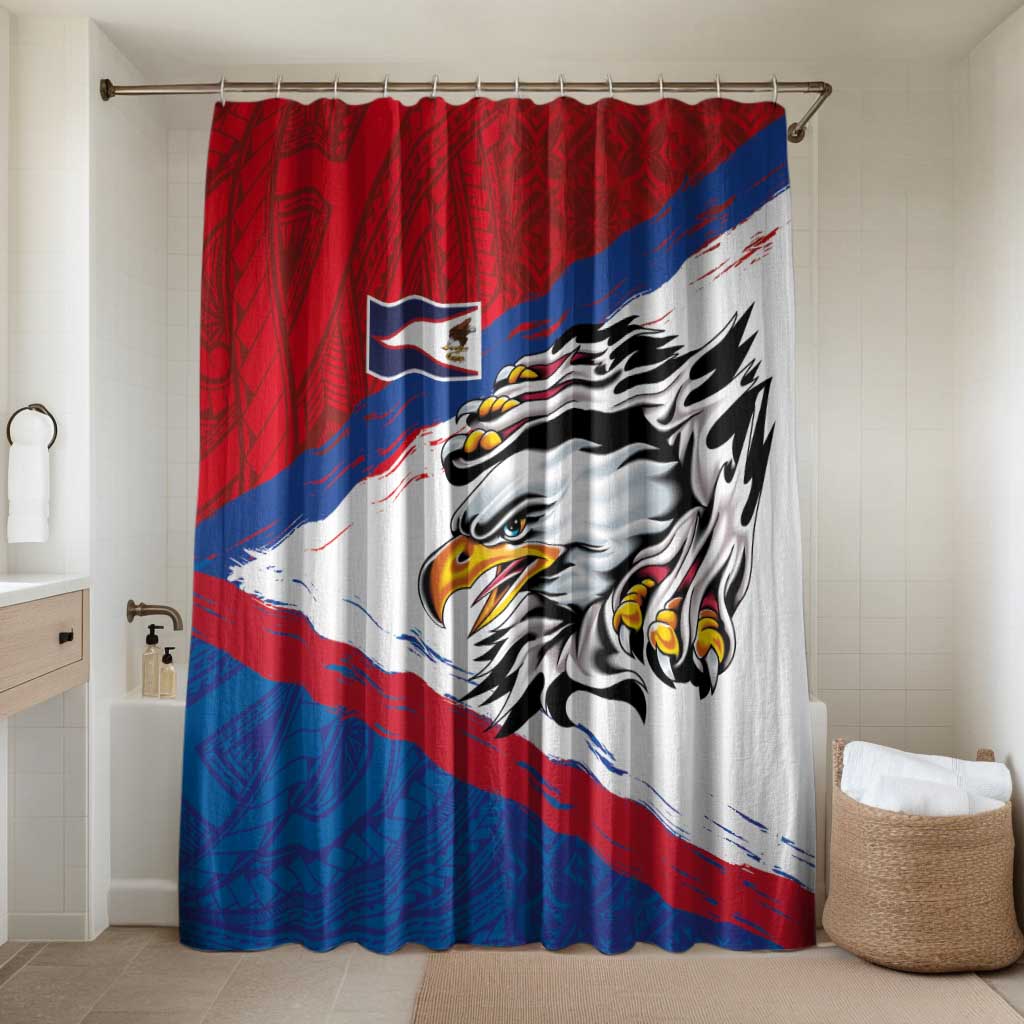 American Samoa Flag Day Bathroom Set Polynesian Art Geometric with Flag Brush Style LT03 Shower Curtain Only Multicolor - Polynesian Pride