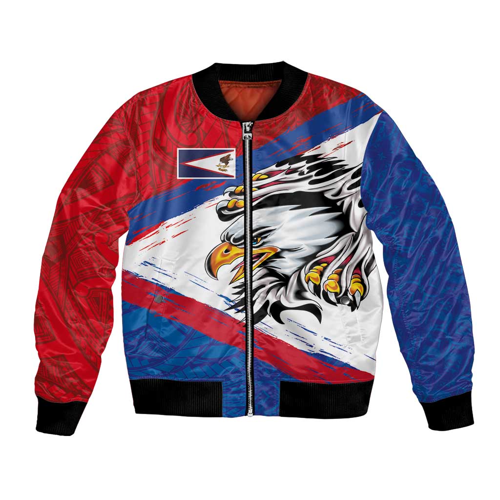 American Samoa Flag Day Bomber Jacket Polynesian Art Geometric with Flag Brush Style LT03 Unisex Multicolor - Polynesian Pride