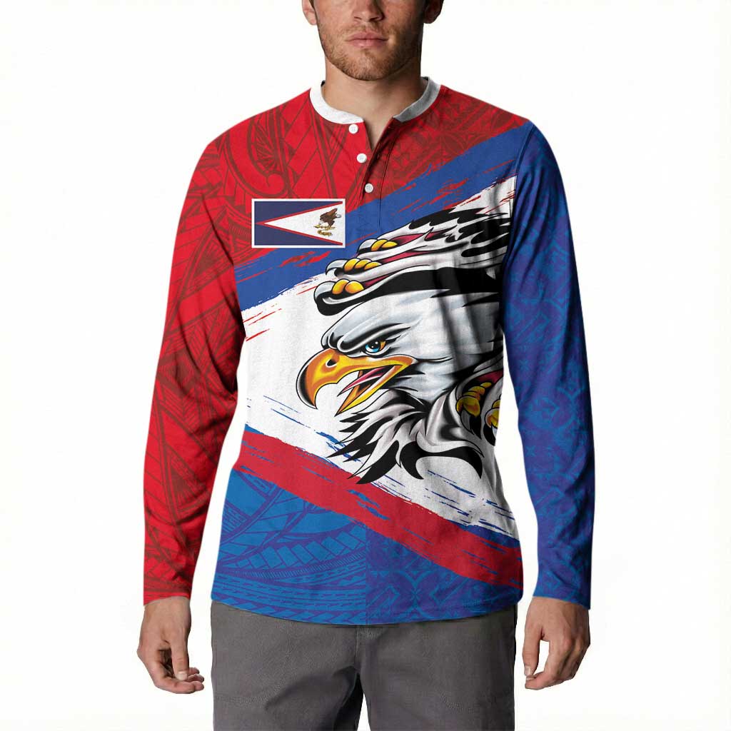 American Samoa Flag Day Button Sweatshirt Polynesian Art Geometric with Flag Brush Style LT03 - Polynesian Pride