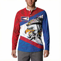 American Samoa Flag Day Button Sweatshirt Polynesian Art Geometric with Flag Brush Style LT03 - Polynesian Pride