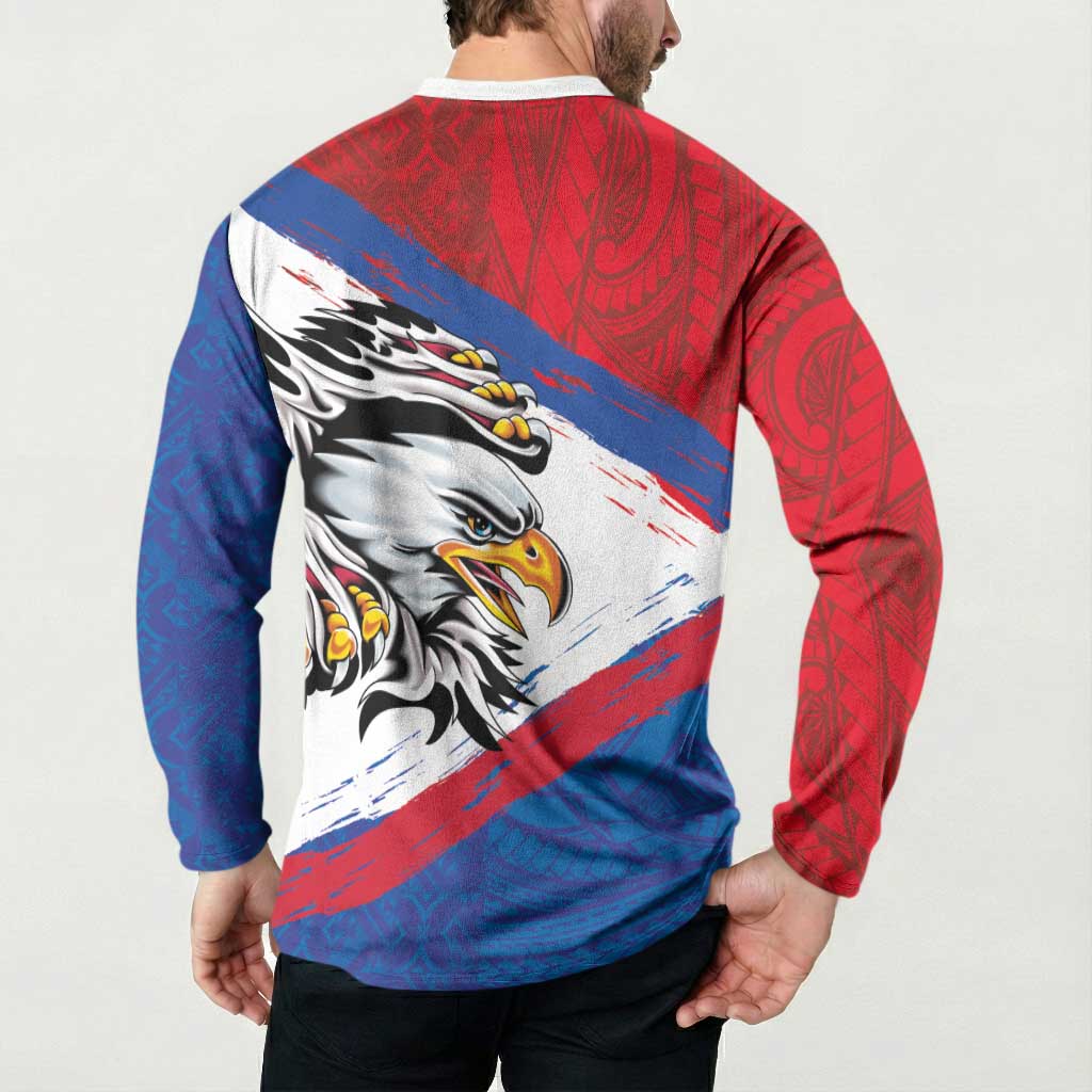 American Samoa Flag Day Button Sweatshirt Polynesian Art Geometric with Flag Brush Style LT03 - Polynesian Pride