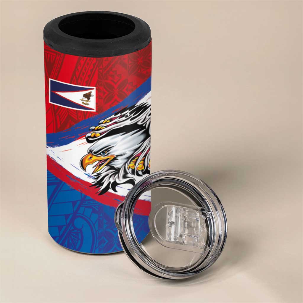 American Samoa Flag Day 4 in 1 Can Cooler Tumbler Polynesian Art Geometric with Flag Brush Style