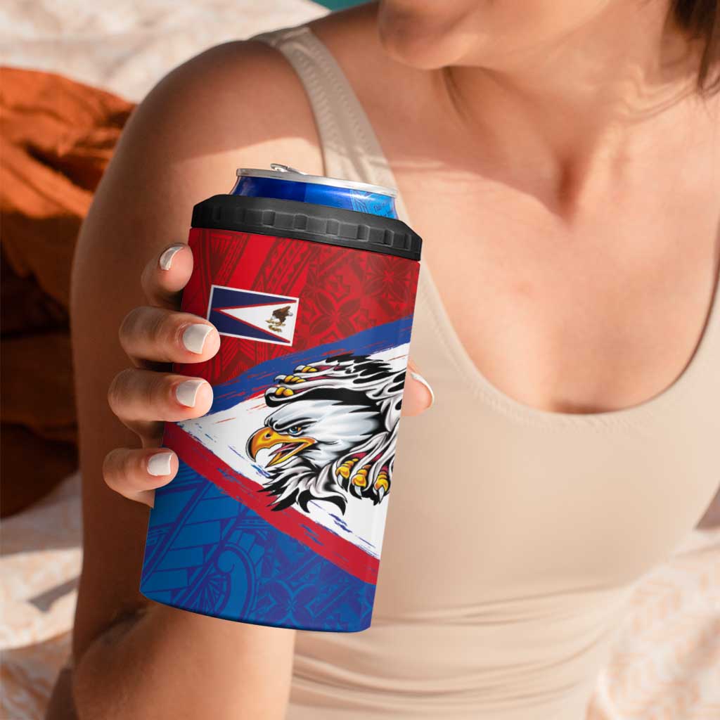 American Samoa Flag Day 4 in 1 Can Cooler Tumbler Polynesian Art Geometric with Flag Brush Style