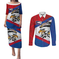 American Samoa Flag Day Couples Matching Puletasi and Long Sleeve Button Shirt Polynesian Art Geometric with Flag Brush Style LT03 Multicolor - Polynesian Pride