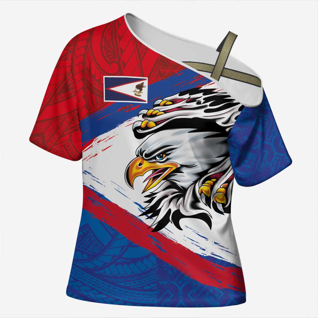 American Samoa Flag Day Cross Shoulder Shirt Polynesian Art Geometric with Flag Brush Style LT03 Female Multicolor - Polynesian Pride