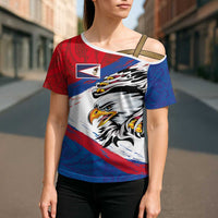 American Samoa Flag Day Cross Shoulder Shirt Polynesian Art Geometric with Flag Brush Style LT03 - Polynesian Pride