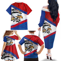 American Samoa Flag Day Family Matching Off The Shoulder Long Sleeve Dress and Hawaiian Shirt Polynesian Art Geometric with Flag Brush Style