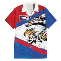 American Samoa Flag Day Family Matching Off The Shoulder Long Sleeve Dress and Hawaiian Shirt Polynesian Art Geometric with Flag Brush Style