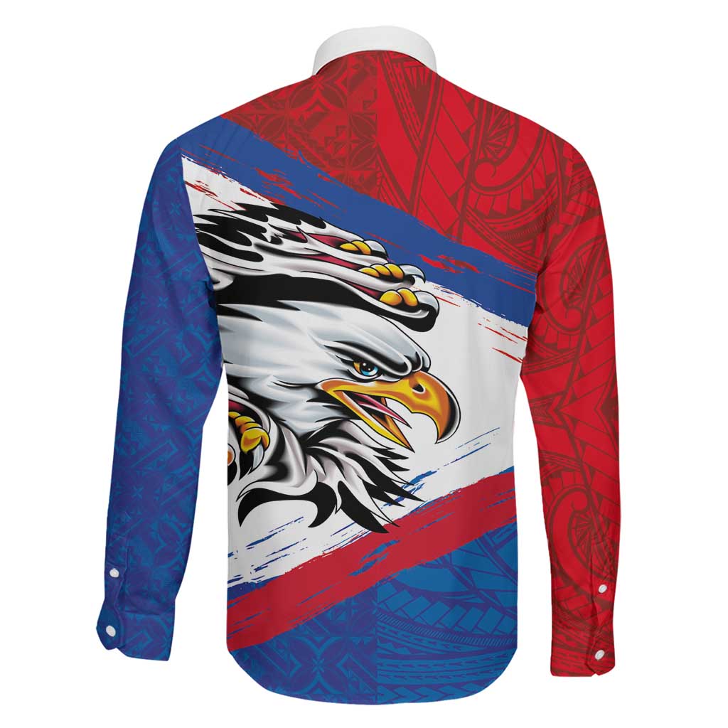 American Samoa Flag Day Family Matching Off The Shoulder Long Sleeve Dress and Hawaiian Shirt Polynesian Art Geometric with Flag Brush Style