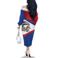 American Samoa Flag Day Family Matching Off The Shoulder Long Sleeve Dress and Hawaiian Shirt Polynesian Art Geometric with Flag Brush Style