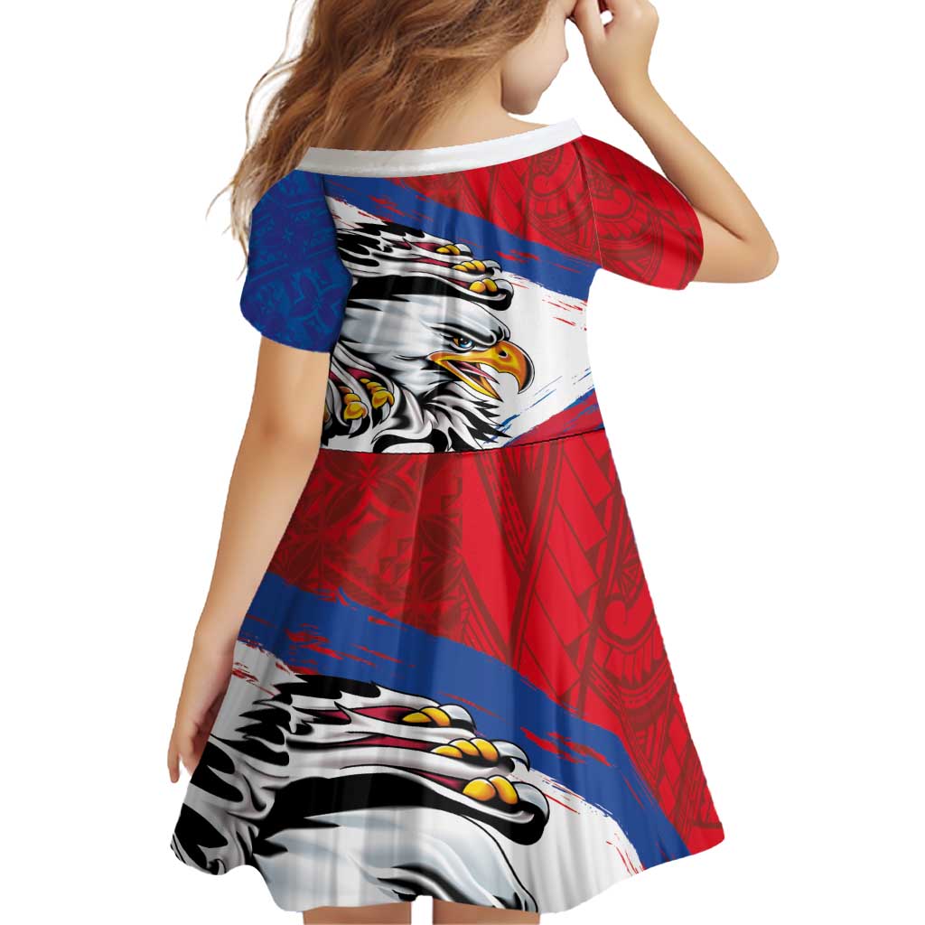American Samoa Flag Day Family Matching Off Shoulder Short Dress and Hawaiian Shirt Polynesian Art Geometric with Flag Brush Style