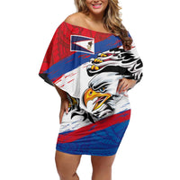 American Samoa Flag Day Family Matching Off Shoulder Short Dress and Hawaiian Shirt Polynesian Art Geometric with Flag Brush Style