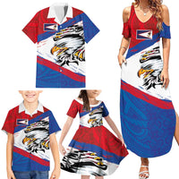 American Samoa Flag Day Family Matching Summer Maxi Dress and Hawaiian Shirt Polynesian Art Geometric with Flag Brush Style
