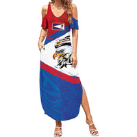 American Samoa Flag Day Family Matching Summer Maxi Dress and Hawaiian Shirt Polynesian Art Geometric with Flag Brush Style