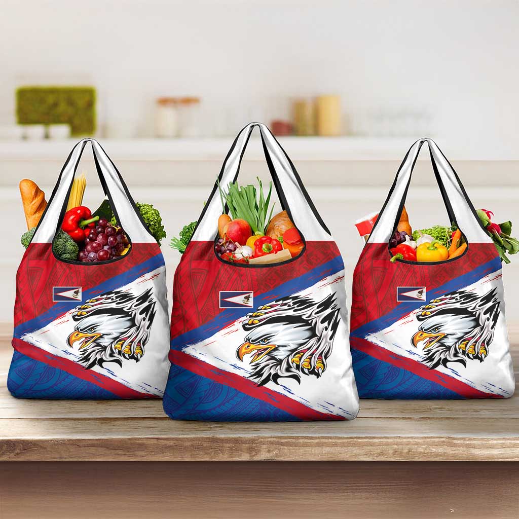 American Samoa Flag Day Grocery Bag Polynesian Art Geometric with Flag Brush Style LT03 3-pack One Size Multicolor - Polynesian Pride