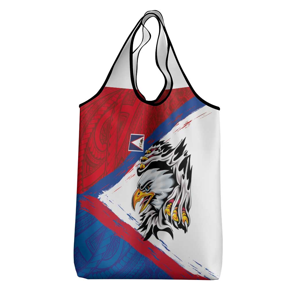 American Samoa Flag Day Grocery Bag Polynesian Art Geometric with Flag Brush Style LT03 - Polynesian Pride