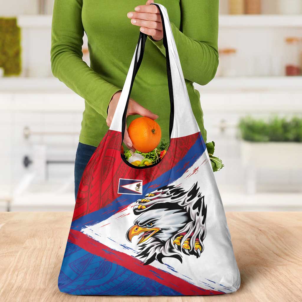 American Samoa Flag Day Grocery Bag Polynesian Art Geometric with Flag Brush Style LT03 - Polynesian Pride