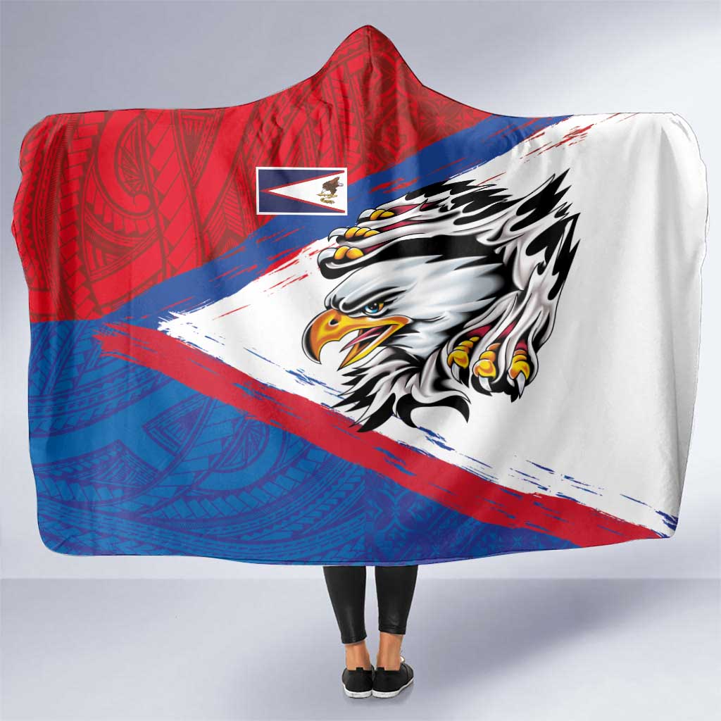 American Samoa Flag Day Hooded Blanket Polynesian Art Geometric with Flag Brush Style LT03 One Size Multicolor - Polynesian Pride