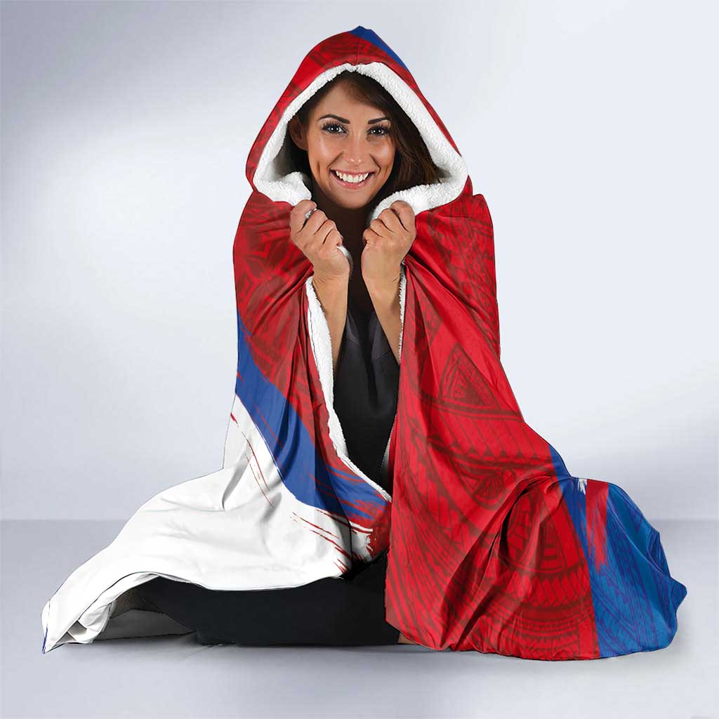 American Samoa Flag Day Hooded Blanket Polynesian Art Geometric with Flag Brush Style LT03 - Polynesian Pride