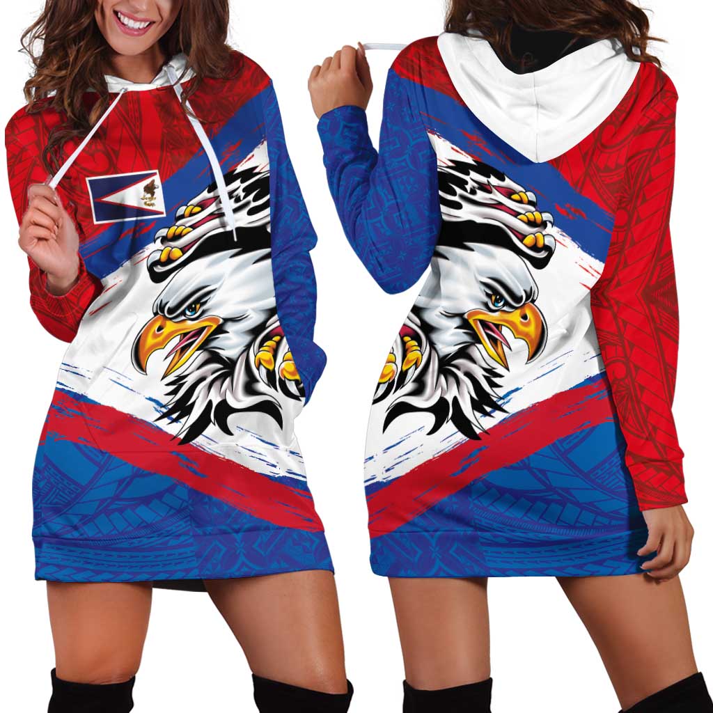 American Samoa Flag Day Hoodie Dress Polynesian Art Geometric with Flag Brush Style LT03 - Polynesian Pride