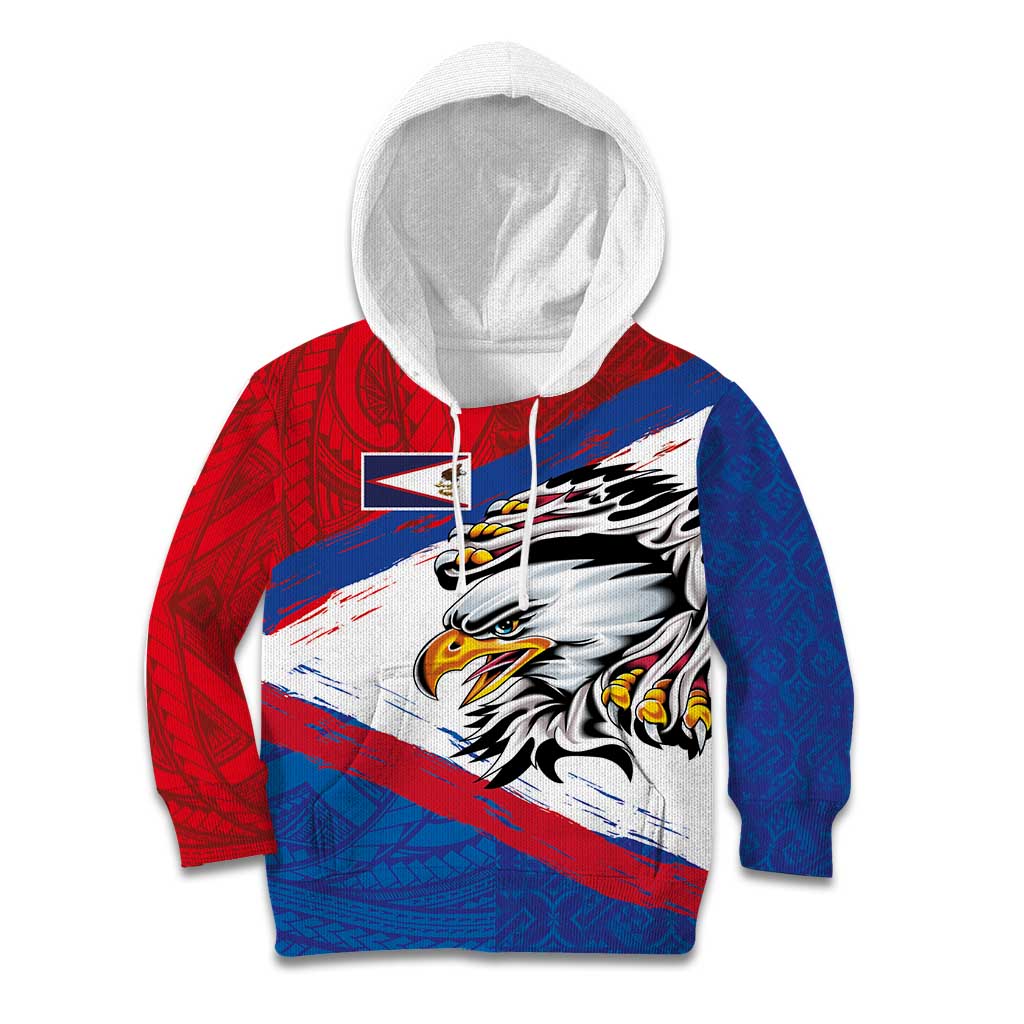 American Samoa Flag Day Kid Hoodie Polynesian Art Geometric with Flag Brush Style