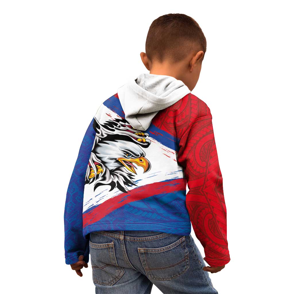 American Samoa Flag Day Kid Hoodie Polynesian Art Geometric with Flag Brush Style