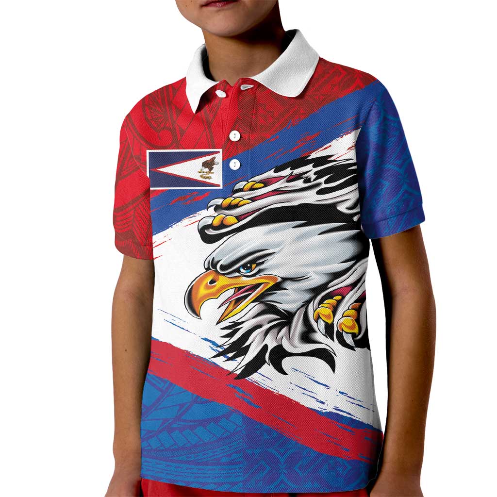 American Samoa Flag Day Kid Polo Shirt Polynesian Art Geometric with Flag Brush Style