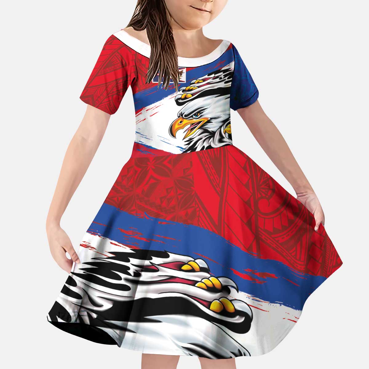 American Samoa Flag Day Kid Short Sleeve Dress Polynesian Art Geometric with Flag Brush Style LT03 KID Multicolor - Polynesian Pride