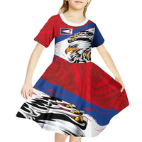 American Samoa Flag Day Kid Short Sleeve Dress Polynesian Art Geometric with Flag Brush Style LT03 - Polynesian Pride