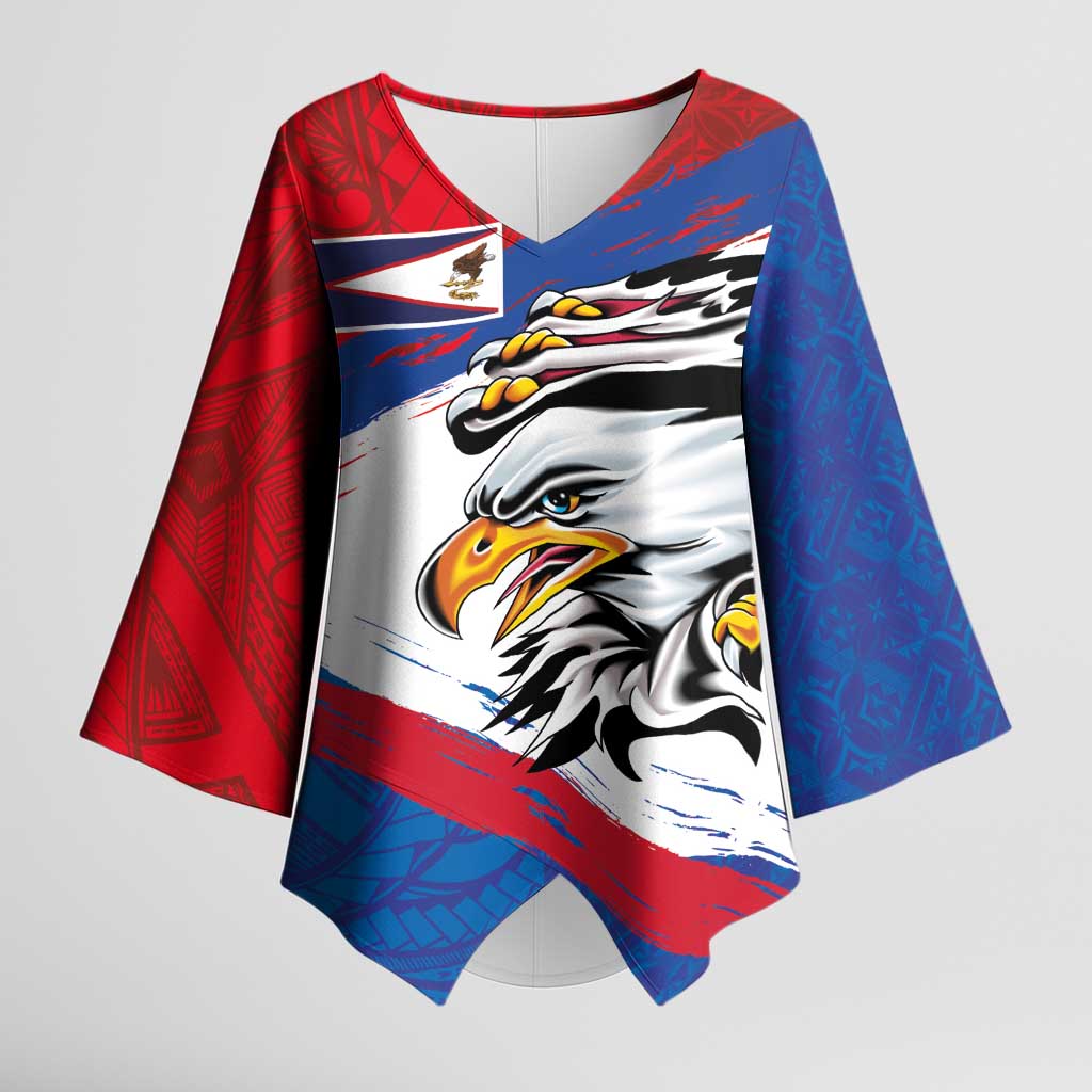 American Samoa Flag Day Kimono Sleeve Blouse Polynesian Art Geometric with Flag Brush Style LT03 Female Multicolor - Polynesian Pride