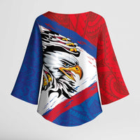 American Samoa Flag Day Kimono Sleeve Blouse Polynesian Art Geometric with Flag Brush Style LT03 - Polynesian Pride