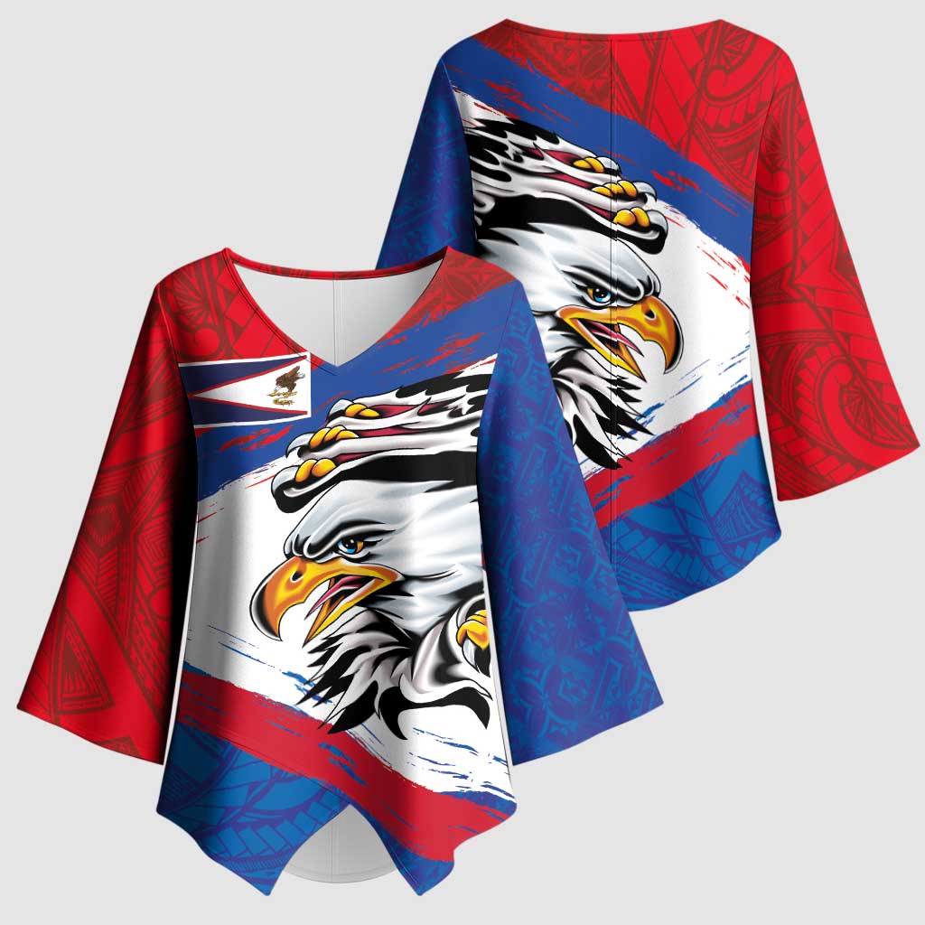American Samoa Flag Day Kimono Sleeve Blouse Polynesian Art Geometric with Flag Brush Style LT03 - Polynesian Pride