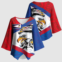 American Samoa Flag Day Kimono Sleeve Blouse Polynesian Art Geometric with Flag Brush Style LT03 - Polynesian Pride