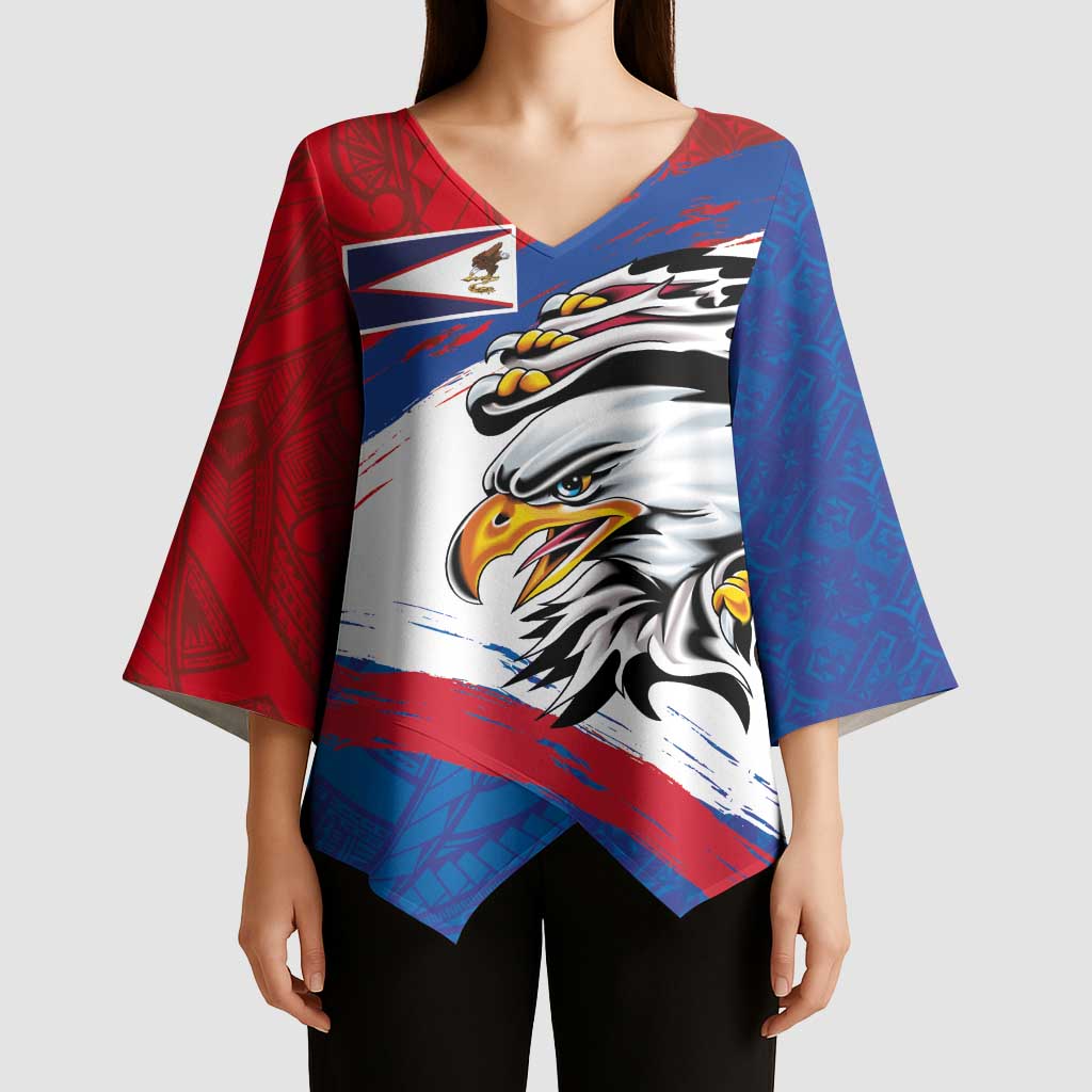 American Samoa Flag Day Kimono Sleeve Blouse Polynesian Art Geometric with Flag Brush Style LT03 - Polynesian Pride