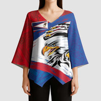 American Samoa Flag Day Kimono Sleeve Blouse Polynesian Art Geometric with Flag Brush Style LT03 - Polynesian Pride