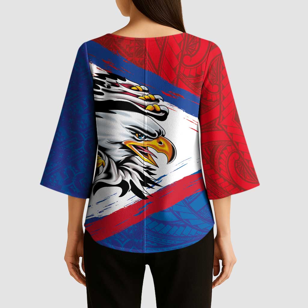 American Samoa Flag Day Kimono Sleeve Blouse Polynesian Art Geometric with Flag Brush Style LT03 - Polynesian Pride