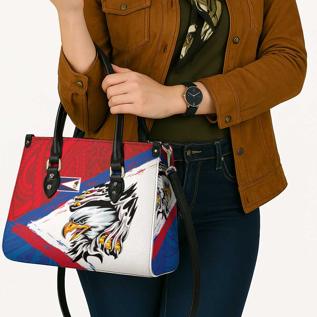 American Samoa Flag Day Leather Bag Polynesian Art Geometric with Flag Brush Style LT03 - Polynesian Pride