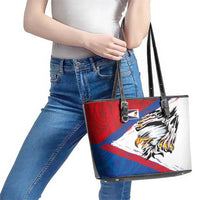 American Samoa Flag Day Leather Tote Bag Polynesian Art Geometric with Flag Brush Style LT03 - Polynesian Pride