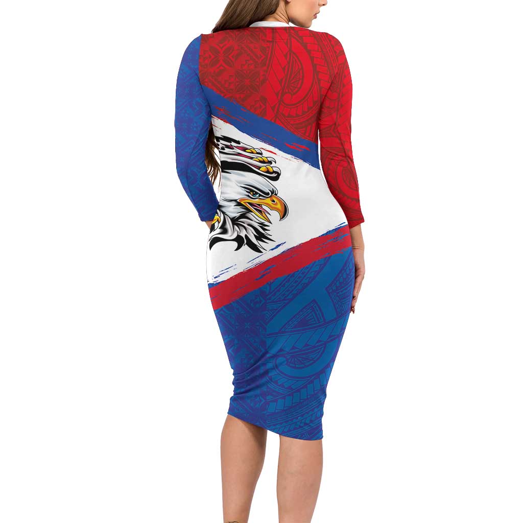 American Samoa Flag Day Long Sleeve Bodycon Dress Polynesian Art Geometric with Flag Brush Style LT03 - Polynesian Pride