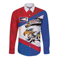 American Samoa Flag Day Long Sleeve Button Shirt Polynesian Art Geometric with Flag Brush Style LT03 Unisex Multicolor - Polynesian Pride