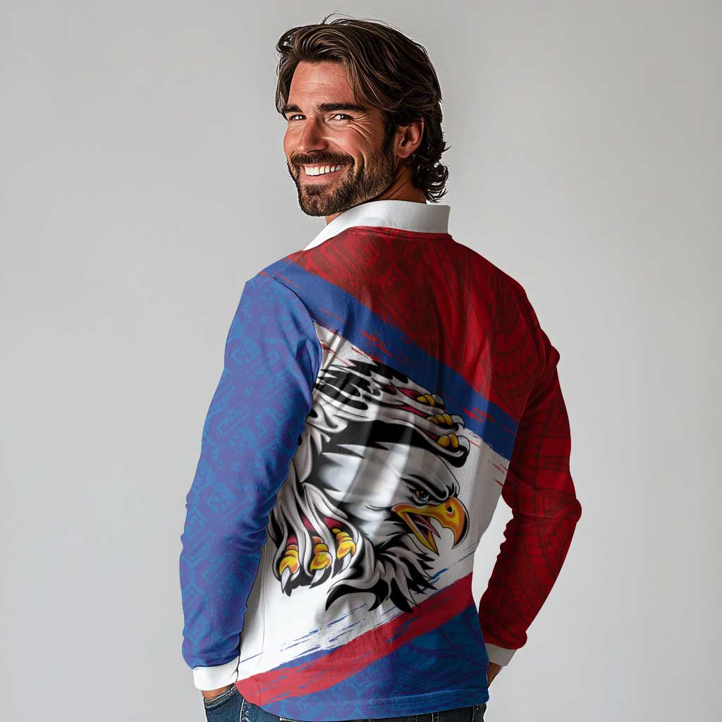 American Samoa Flag Day Long Sleeve Polo Shirt Polynesian Art Geometric with Flag Brush Style LT03 - Polynesian Pride
