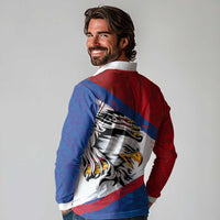 American Samoa Flag Day Long Sleeve Polo Shirt Polynesian Art Geometric with Flag Brush Style LT03 - Polynesian Pride