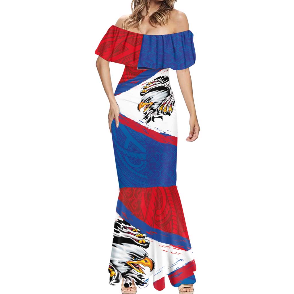 American Samoa Flag Day Mermaid Dress Polynesian Art Geometric with Flag Brush Style LT03 - Polynesian Pride
