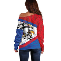 American Samoa Flag Day Off Shoulder Sweater Polynesian Art Geometric with Flag Brush Style LT03 - Polynesian Pride