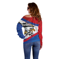 American Samoa Flag Day Off Shoulder Sweater Polynesian Art Geometric with Flag Brush Style LT03 - Polynesian Pride