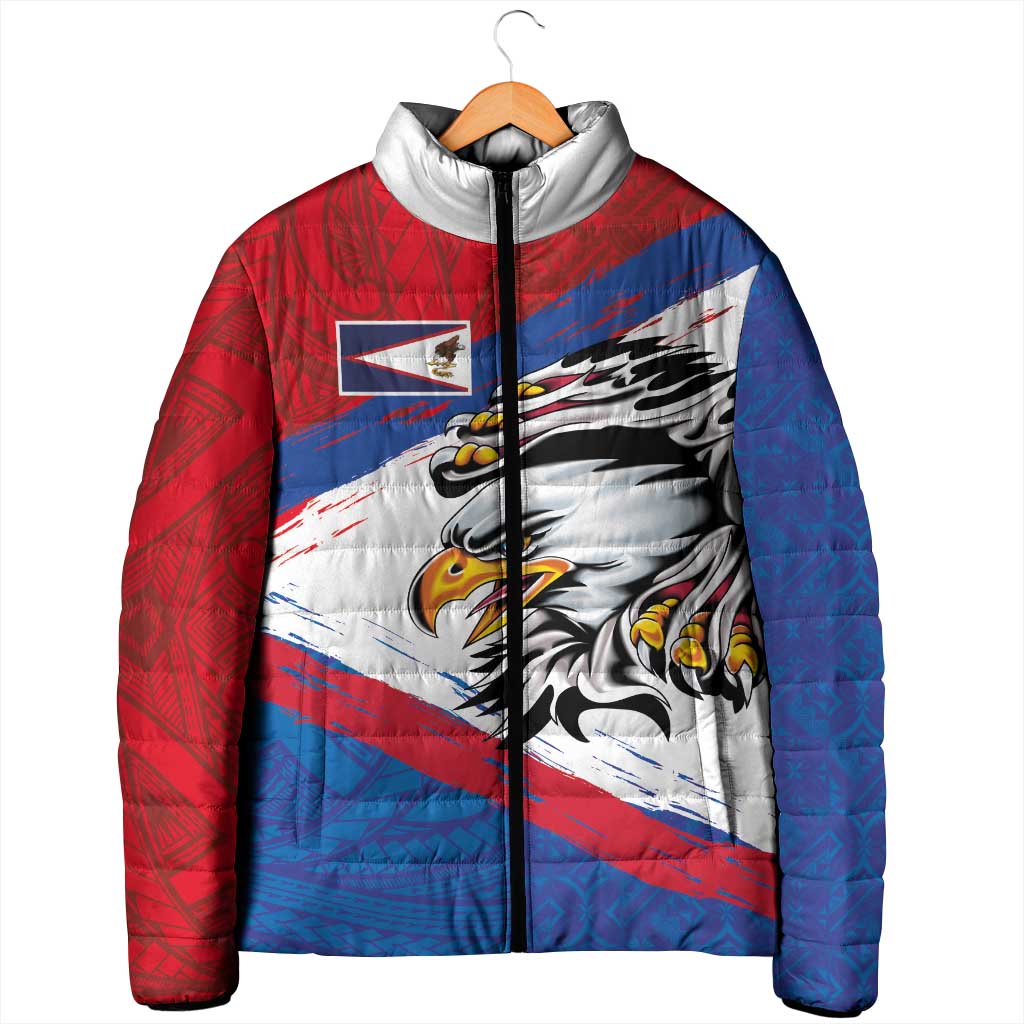 American Samoa Flag Day Padded Jacket Polynesian Art Geometric with Flag Brush Style LT03 - Polynesian Pride